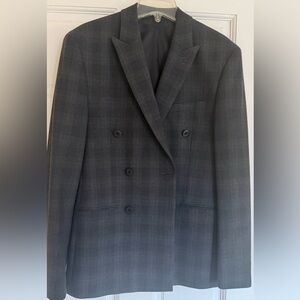 Express Men's Charcoal Glen Plaid Double-Breasted Blazer